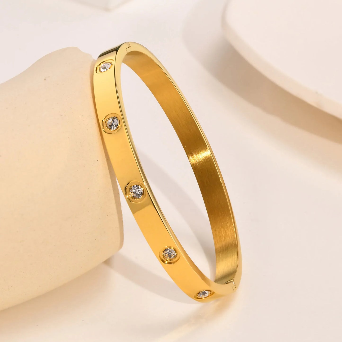 Cubic Zirconia Bangle Bracelet,18K Gold Plated Cuffs, Stainless Steel Jewelry Best Gifts for Valentine's Day Birthdays Gift