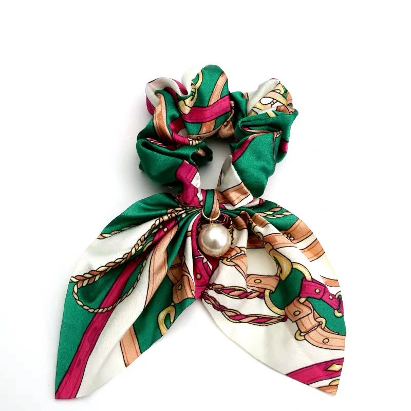 Fashion Bowknot Ponytail Holder Elastic Hair Bands for Girls Flower Printing Hair Accessories Women Hairband Ribbon Headwear