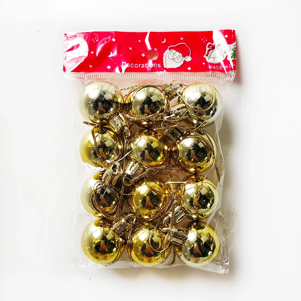 12Pcs Mini Christmas Balls Christmas Tree Hanging Ornament Plastic Red Green Gold Ball Pendant Christmas Decoration 2024 Navidad
