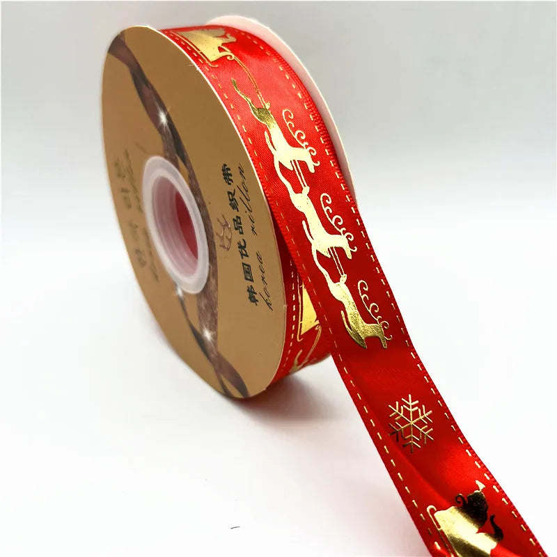 5yards 25mm Christmas Ribbon Printing Polyester Ribbon for Handmade Bow Party Christmas Decorations DIY Christmas Gift Wrapping