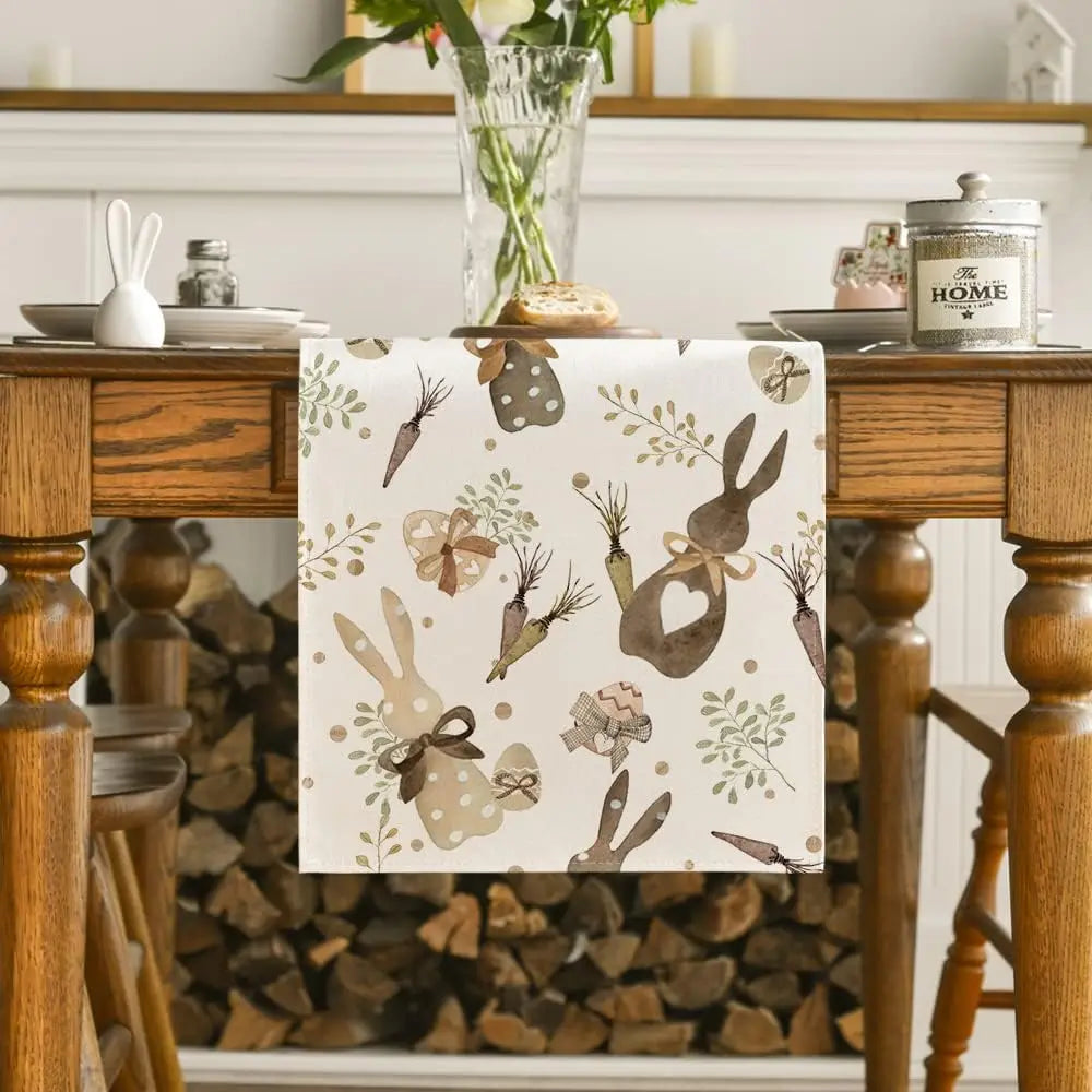 2024 Easter Bunny Table Runner Gnome Rabbit Party Decor Creative Tablemat Easter Placemat Table Decoration for Dining Home