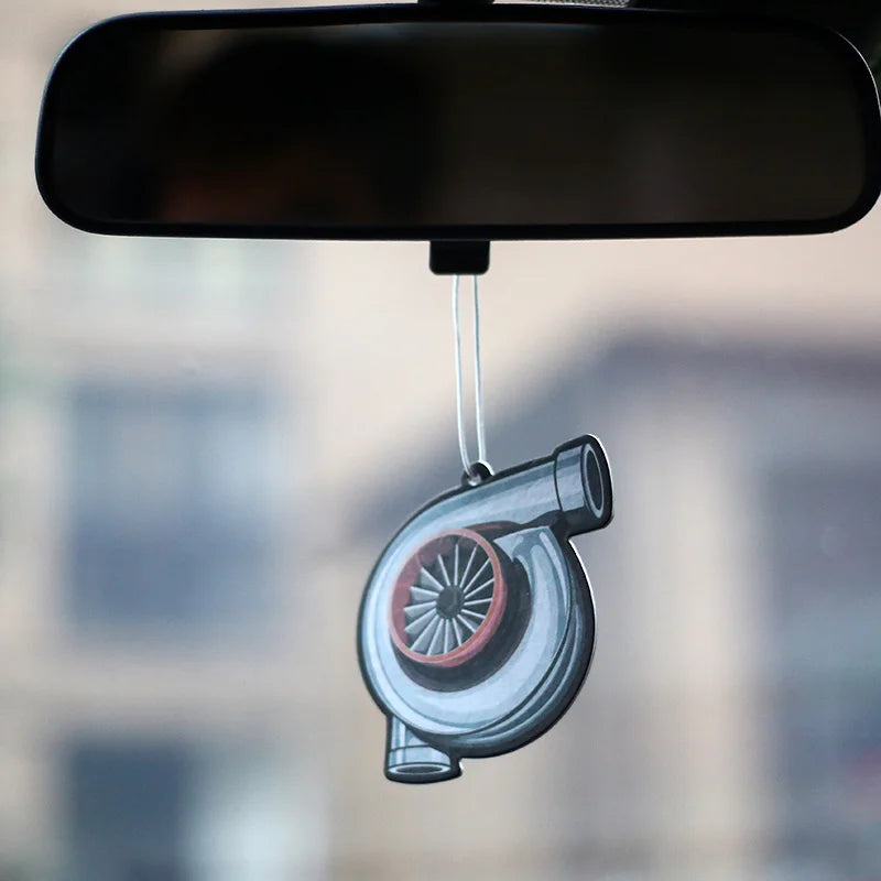 JDM Style Car Rear View Mirrow Pendent Air Freshener Solid Paper Piston Brake Wheel Rim Shock Absorber