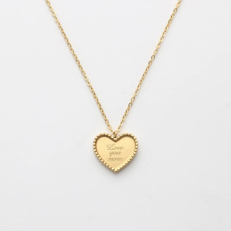 PVD 18 Gold Plated Heart Pendant Love You More Choker Necklace Stainless Steel Jewelry Valentine's Day Gift Necklace for Women