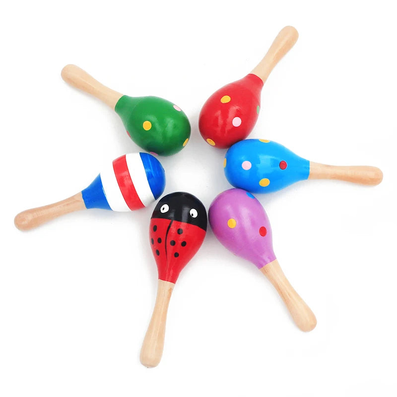 1Pc 12x4cm Infant & Toddlers Wood Sand Hammer Wooden Maraca Rattles Sand Hammer Kids Musical Party Favor Child Baby Shaker Toy