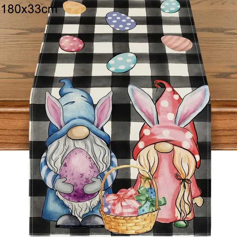 Easter Bunny Table Runner Linen Gnome Eggs Rabbit Dining Table Cloth Easter Placemat Decoration for Home Kitchen 2024 Spring
