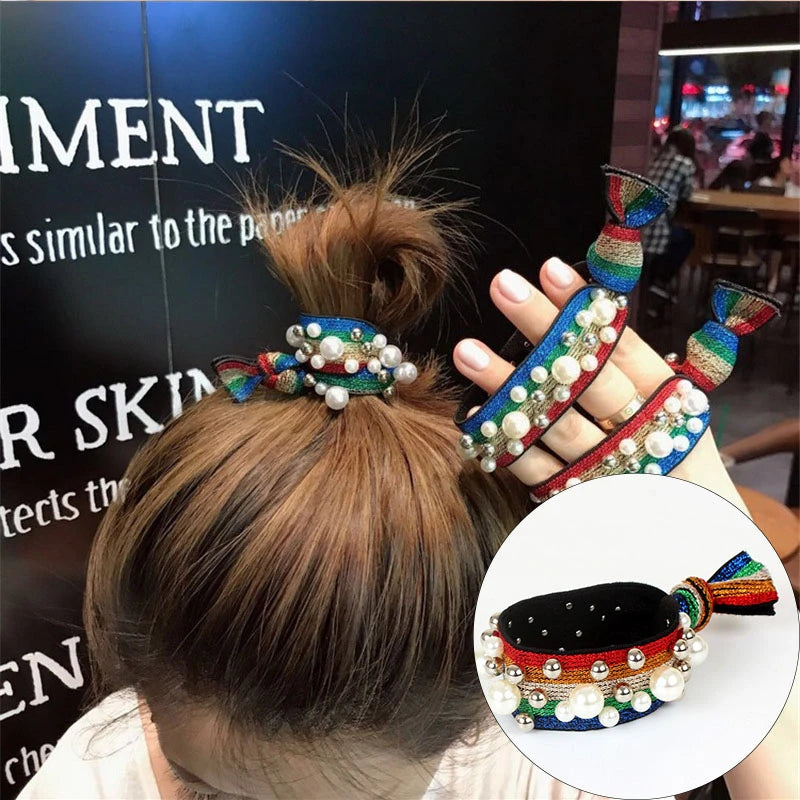 Fashion Bowknot Ponytail Holder Elastic Hair Bands for Girls Flower Printing Hair Accessories Women Hairband Ribbon Headwear