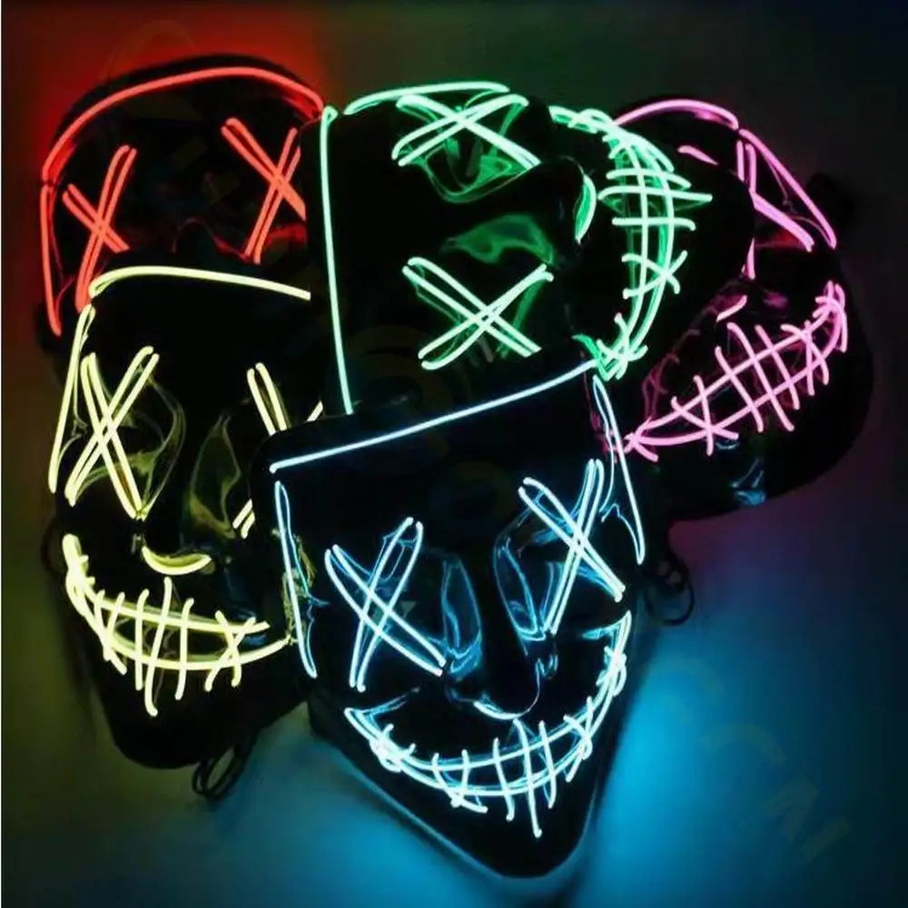 Cosmask Halloween Neon Mask Led Mask Masque Masquerade Party Masks Light Glow in the Dark Funny Masks Cosplay Costume Supplies