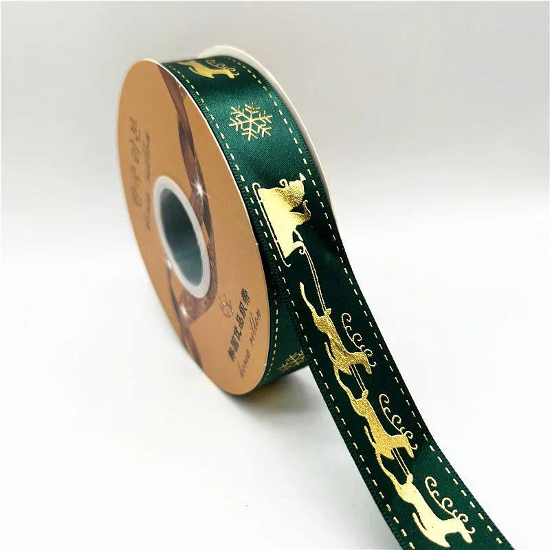 5yards 25mm Christmas Ribbon Printing Polyester Ribbon for Handmade Bow Party Christmas Decorations DIY Christmas Gift Wrapping