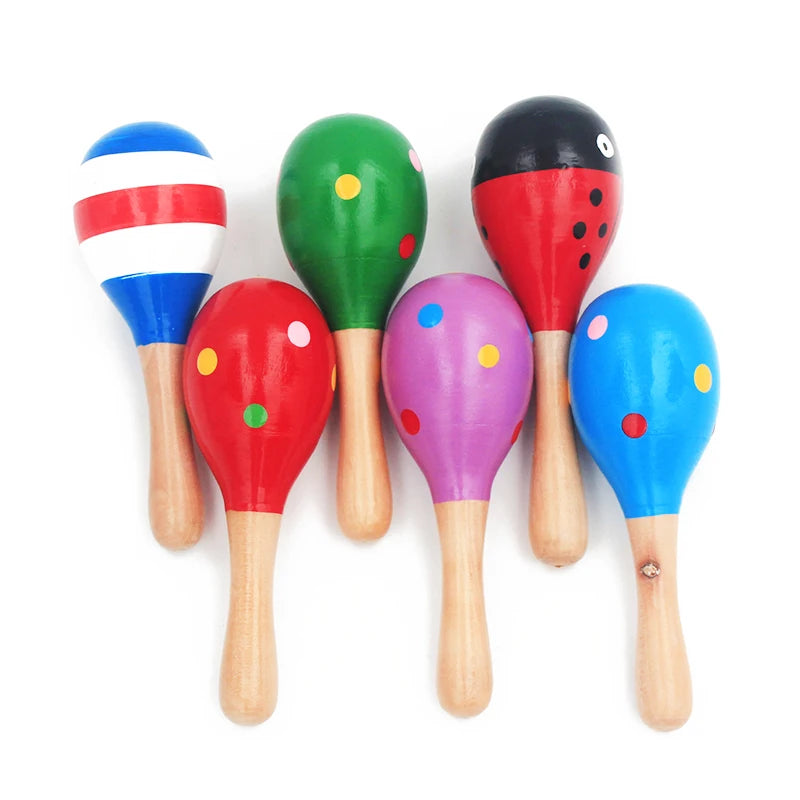 1Pc 12x4cm Infant & Toddlers Wood Sand Hammer Wooden Maraca Rattles Sand Hammer Kids Musical Party Favor Child Baby Shaker Toy