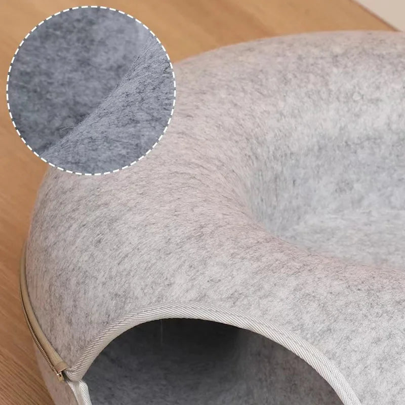 Donut Cat Bed for 2 Cats Detachable Pet Cat Tunnel Interactive Game Toy Dual-Use Felt Indoor Kitten Sports Equipment Cat Supplie