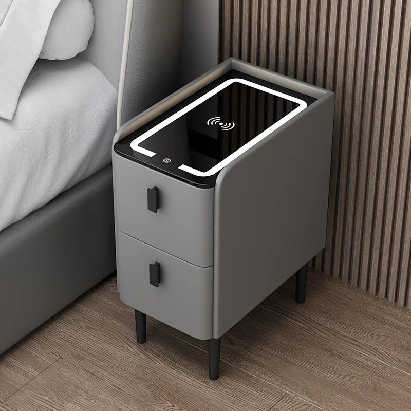Solid Wood Bedside Table Nordic Style Smart Bedroom Nightstands With Wireless Charging USB Bluetooth Storage Cabinet