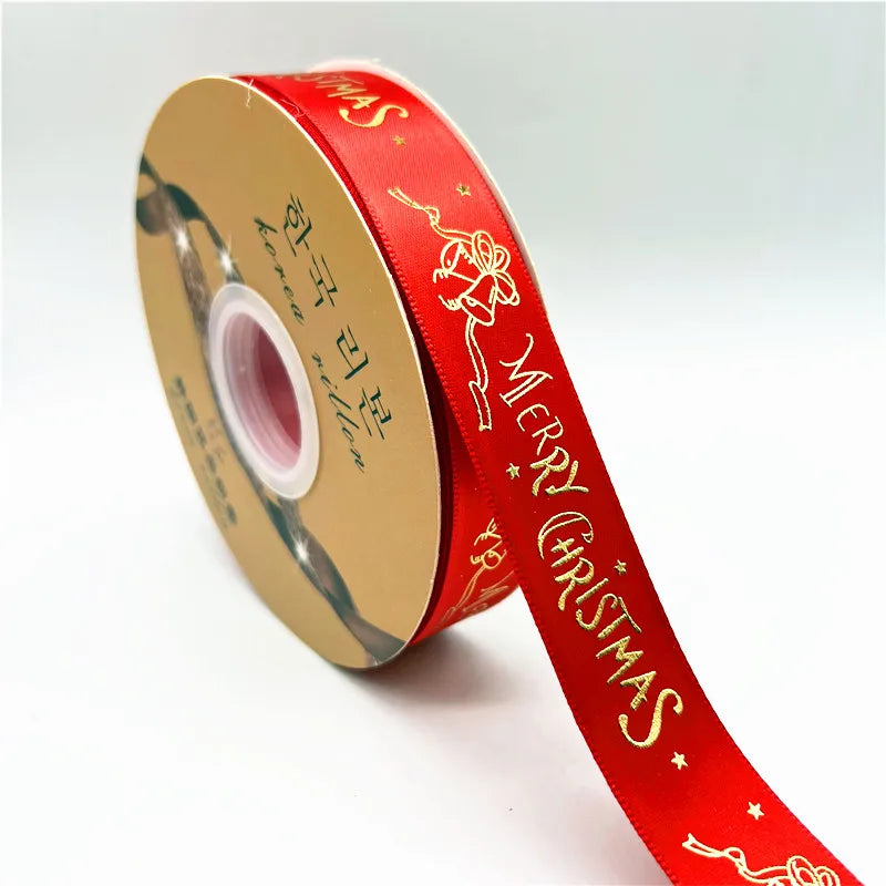 5yards 25mm Christmas Ribbon Printing Polyester Ribbon for Handmade Bow Party Christmas Decorations DIY Christmas Gift Wrapping