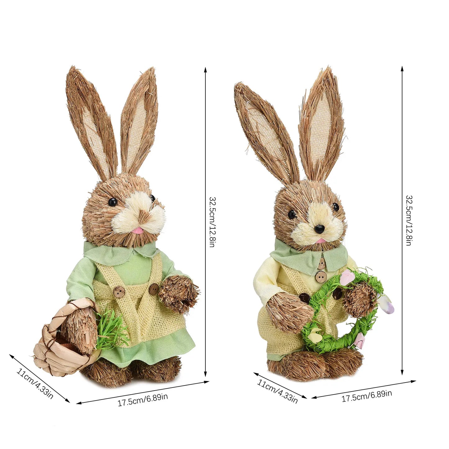 2PCS Straw Rabbit 2024 Easter Bunny Ornament Party Decorations Holiday Home Garden Wedding Decor Crafts Photo Props 25/35cm