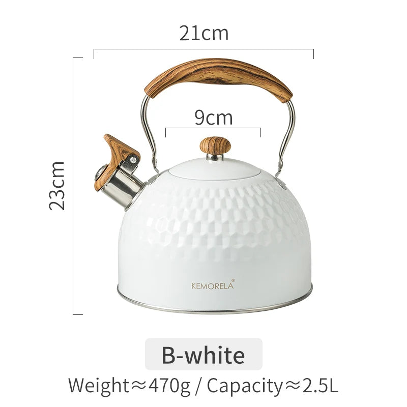 2.5l/3l Whistle Kettle Stainless Steel Antirust Teapot Classic Wood Grain Insulated Handle Make Coffee Milk Flower Tea Teapot