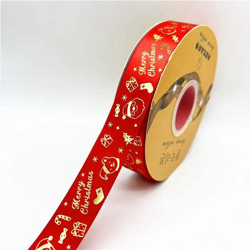 5yards 25mm Christmas Ribbon Printing Polyester Ribbon for Handmade Bow Party Christmas Decorations DIY Christmas Gift Wrapping