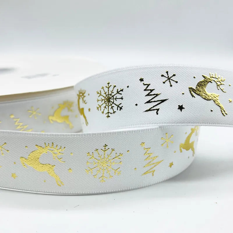 5yards 10mm 15mm 25mm Christmas Ribbon Printed Christmas Polyester Ribbon for Handmade Design Christmas Decoration Gift Packing