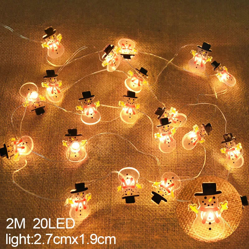 2M 20LED Santa Claus Snowflake LED Light String Christmas Decoration for Home Xmas Tree Ornament 2024 Navidad Kids Gift New Year