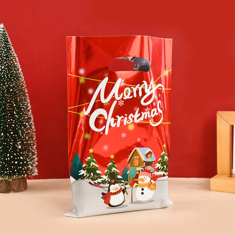 10/30pcs Christmas Gift Bags Cartoon Plastic Candy Cookie Packaging Bag 2024 Navidad Decoration for Home Kids New Year Gift 2025