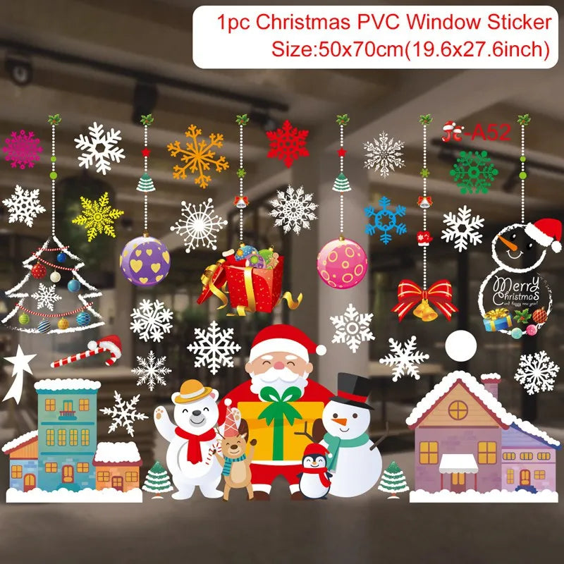 Christmas Wall Window Stickers Marry Christmas Decoration for Home 2024 Christmas Ornaments Xmas Navidad Gift New Year 2025