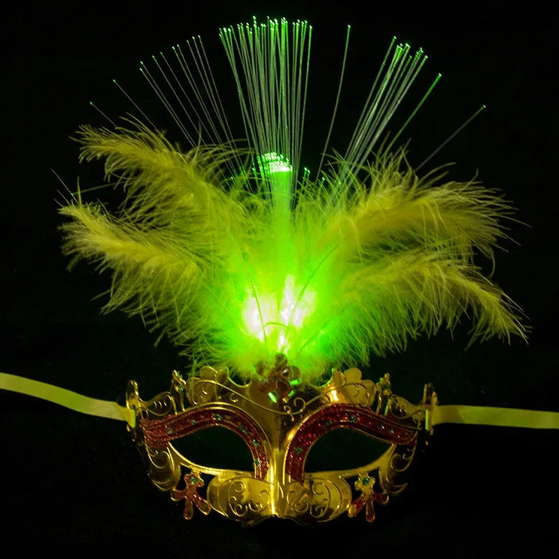 Venetian Venice Glowing Feather LED Masks Woman Fancy Dance Party Eye Mask Carnival Halloween Masquerade Cosplay Costume