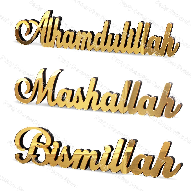 1set Ramadan Acrylic Wooden Ornaments Bismillah Eid Mubarak Home Table Decoration Islamic Muslim Party Gifts 2025 Accessories