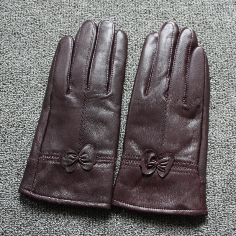 2020 Women's Genuine Leather Gloves Red Sheepskin Gloves Autumn and Winter Fashion Female Windproof Gloves