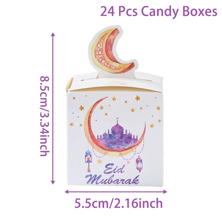 24Pcs Eid Mubarak Candy Gift Box Eid Black White Packaging Box Ramadan Decoration 2024 Islam Muslims Festive Party Supplies