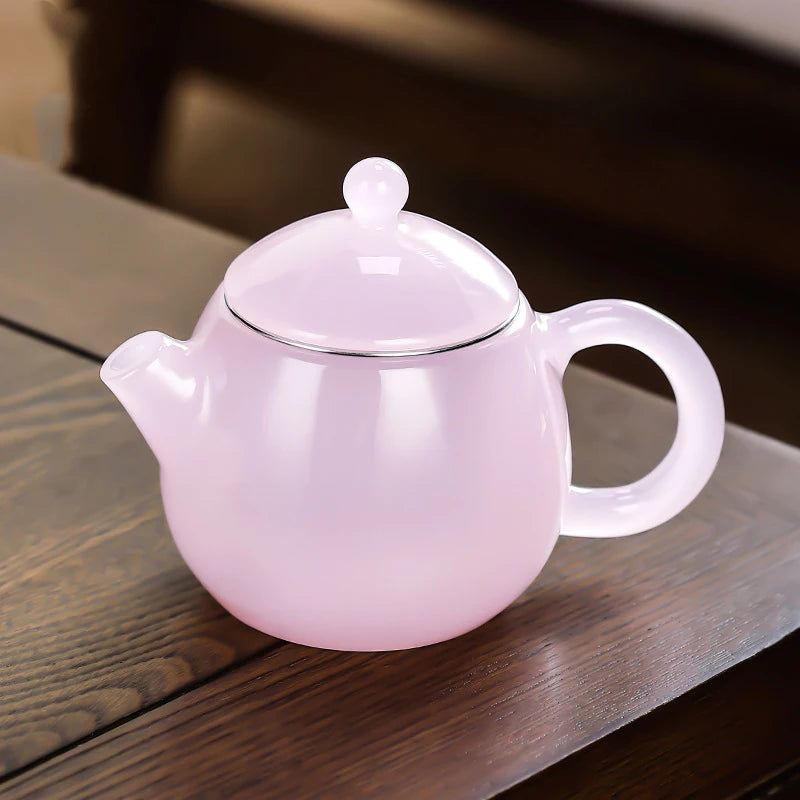 Furong Jade Porcelain Teapot Small Dragon Egg Pot Single Brewing Teapot Stainless Steel Tea Filter Tea Pot for Green Tea
