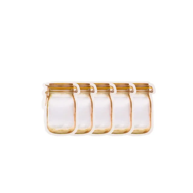 Kitchen Storage 5-20pcs Reusable Mason Jar Zipper Bags Grocery Candy Jar Food Storage Bags Portable Cookies Bags Kitchen Food