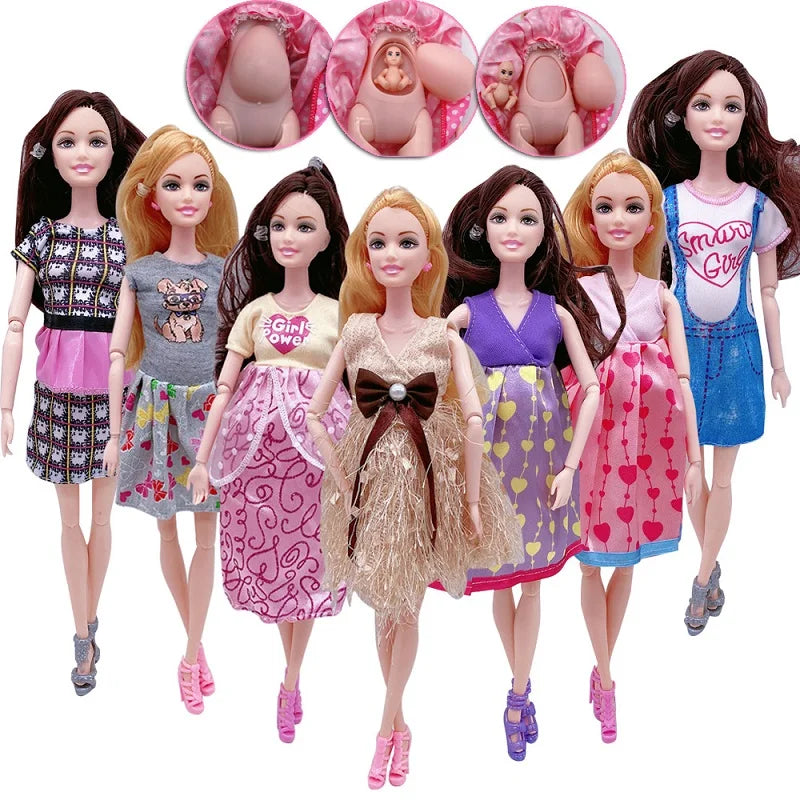 Handmade 11.5Inches Pregnant Doll Mom Have 2Pcs Baby in Her Tummy With 1Pc Clothes Educational Dolls Girl Toy for Barbie Gift