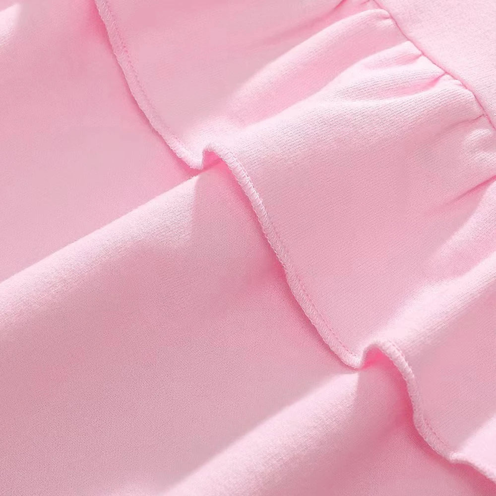 Sweet Beauty Baby Clothing Autumn New Bow Print Dress Pure Cotton Round Neck Long Sleeved Pink Girls' Casual Dress