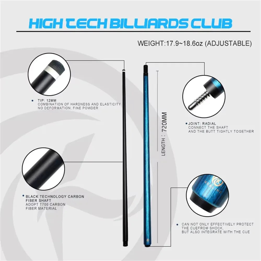 Billiard Cue Carbon Fiber Billiard Stick 12mm Tip Radial Joint 1/2 Billiard Pool Cues Play/Break/Snooker Cue 1430mm/56" 19-21oz