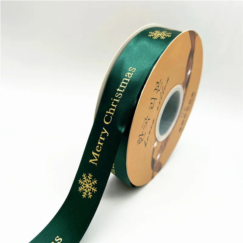 5yards 25mm Christmas Ribbon Printing Polyester Ribbon for Handmade Bow Party Christmas Decorations DIY Christmas Gift Wrapping