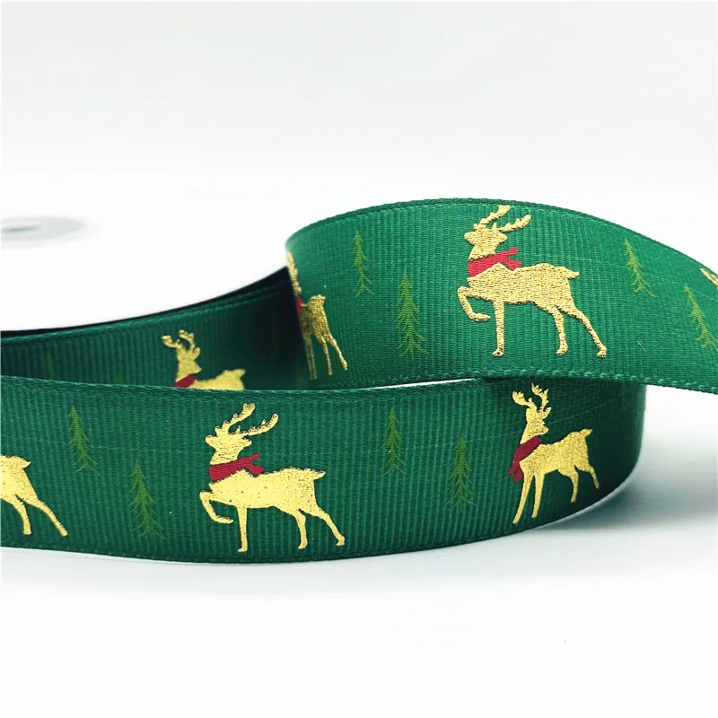 5yards/Lot 25mm Christmas Ribbon Printed Christmas Polyester Ribbon for Handmade Design Christmas Decoration Gift Packing