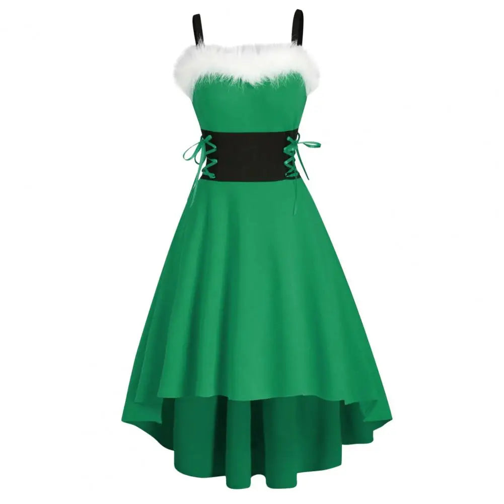 Christmas Dress Off Shoulder Contrast Color Large Hem Patchwork Dress Autumn Winter High Low Dress Festival Xmas Dresses