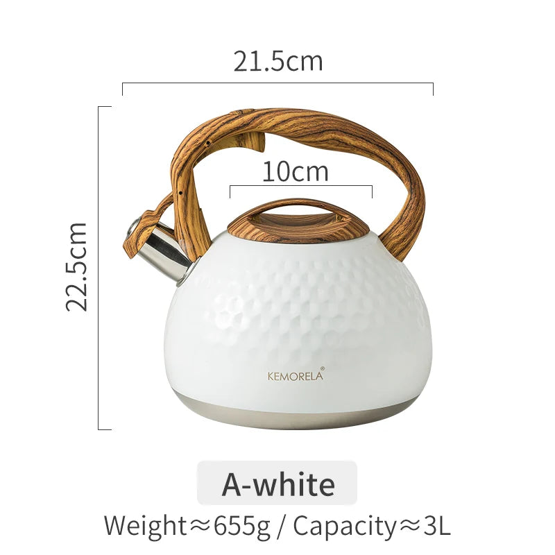 2.5l/3l Whistle Kettle Stainless Steel Antirust Teapot Classic Wood Grain Insulated Handle Make Coffee Milk Flower Tea Teapot