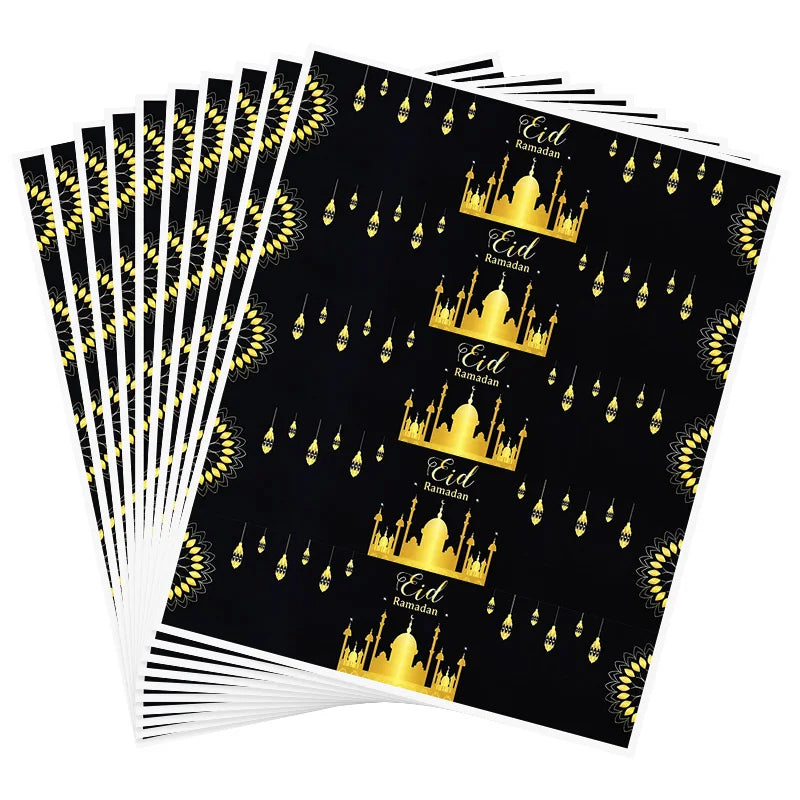 10/20pcs Eid Mubarak Bottle Wrapper Paper Sticker Ramadan Kareem Festival Party Supplies Water Bottle Cover Eid Al-Fitr Decor
