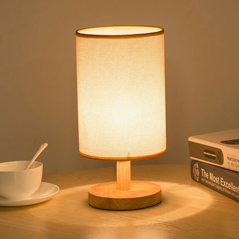 Solid Wooden Table Lamp Living Room Bedroom Bedside Led Lights Night Nightstands EU/US/UK Plug E27 Bulb