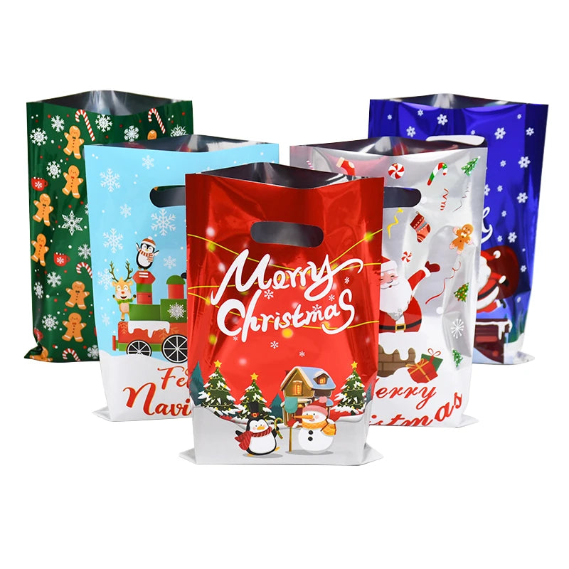 10/30pcs Christmas Gift Bags Cartoon Plastic Candy Cookie Packaging Bag 2024 Navidad Decoration for Home Kids New Year Gift 2025