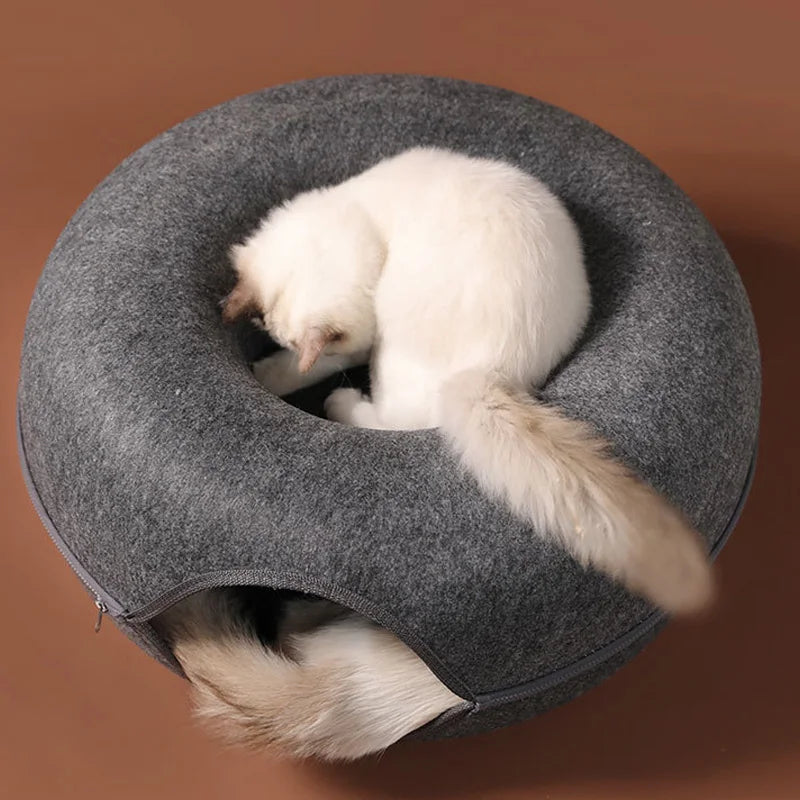 Donut Cat Bed for 2 Cats Detachable Pet Cat Tunnel Interactive Game Toy Dual-Use Felt Indoor Kitten Sports Equipment Cat Supplie