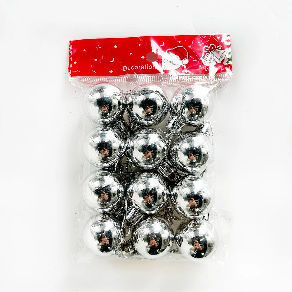 12Pcs Mini Christmas Balls Christmas Tree Hanging Ornament Plastic Red Green Gold Ball Pendant Christmas Decoration 2024 Navidad