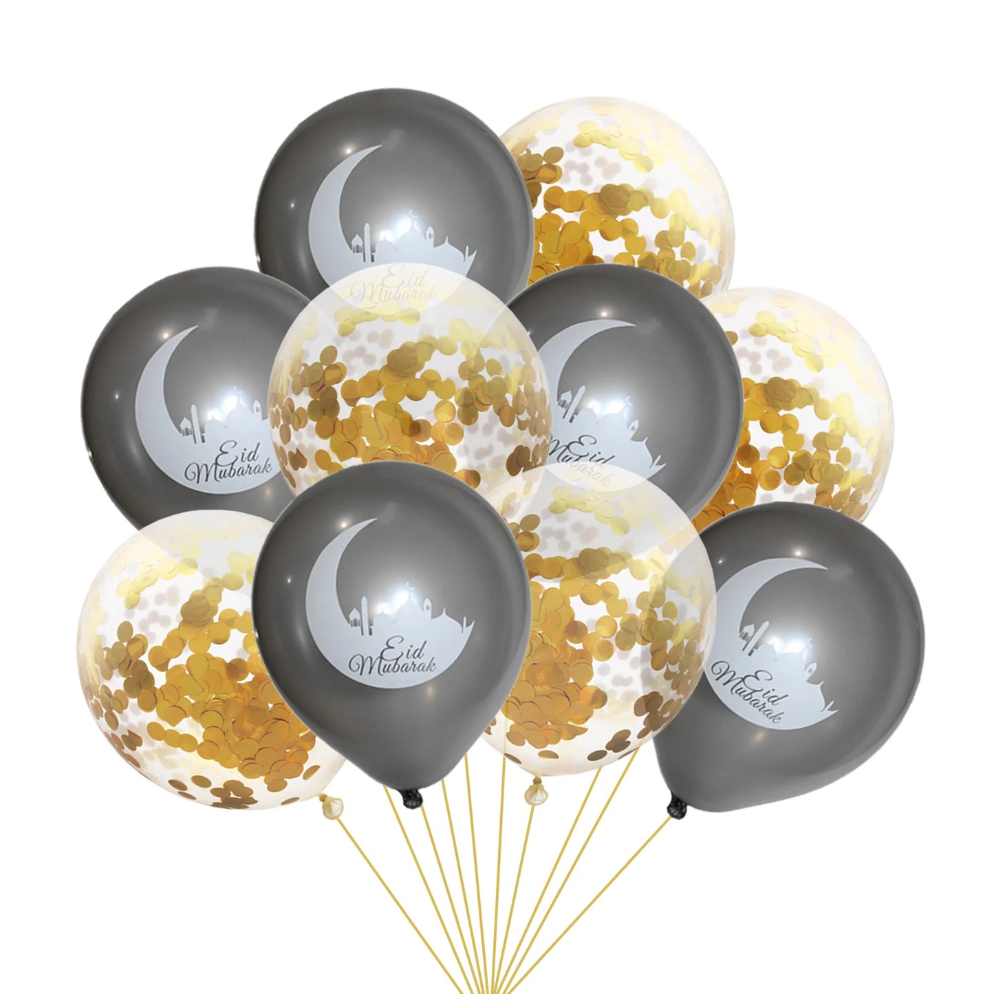 EID MUBARAK Balloons Decor, Ramadan Decoration, Silver and Gold, Islamic Muslim, Eid Mubarak Favors, Party Supplies, 10Pcs