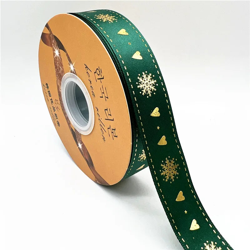 5yards 25mm Christmas Ribbon Printing Polyester Ribbon for Handmade Bow Party Christmas Decorations DIY Christmas Gift Wrapping