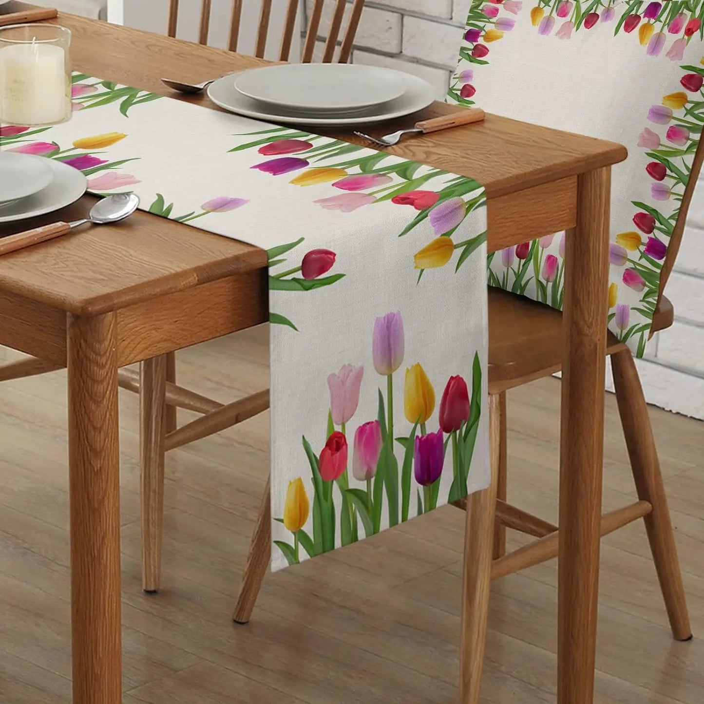 Easter Tulip Flowers Linen Table Runners Dresser Scarves Table Decor Spring Farmhouse Dining Table Runners Wedding Decorations