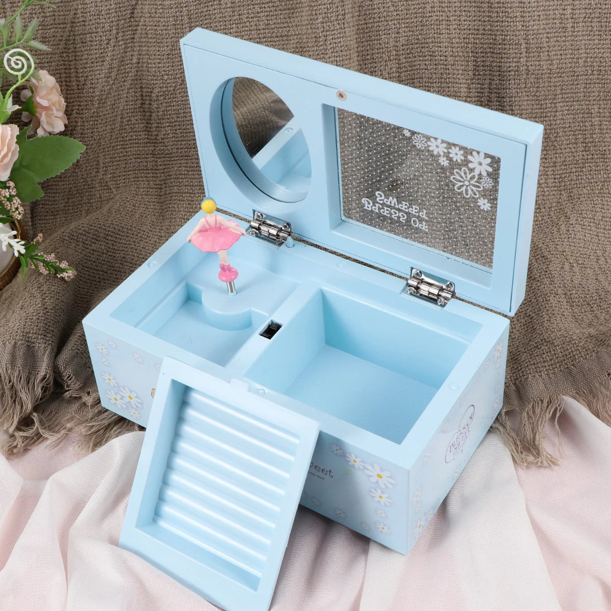 1pc Music Box With Transparent Lid Twirly Dancing Girl Musical Case Container Jewelry Case Versatile Music Jewelry Storage Box
