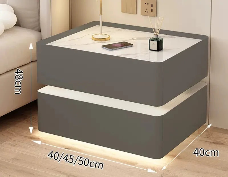 Modern Style Solid Wood Bedside Table With Wireless Charging Smart 2 Drawers Bedroom Nightstands With Lock 40cm