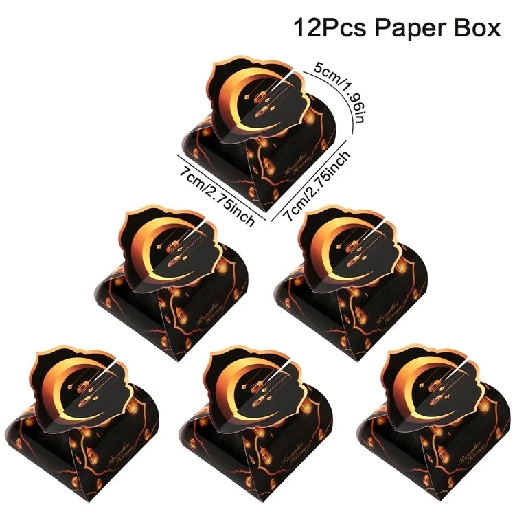 24Pcs Eid Mubarak Candy Gift Box Eid Black White Packaging Box Ramadan Decoration 2024 Islam Muslims Festive Party Supplies