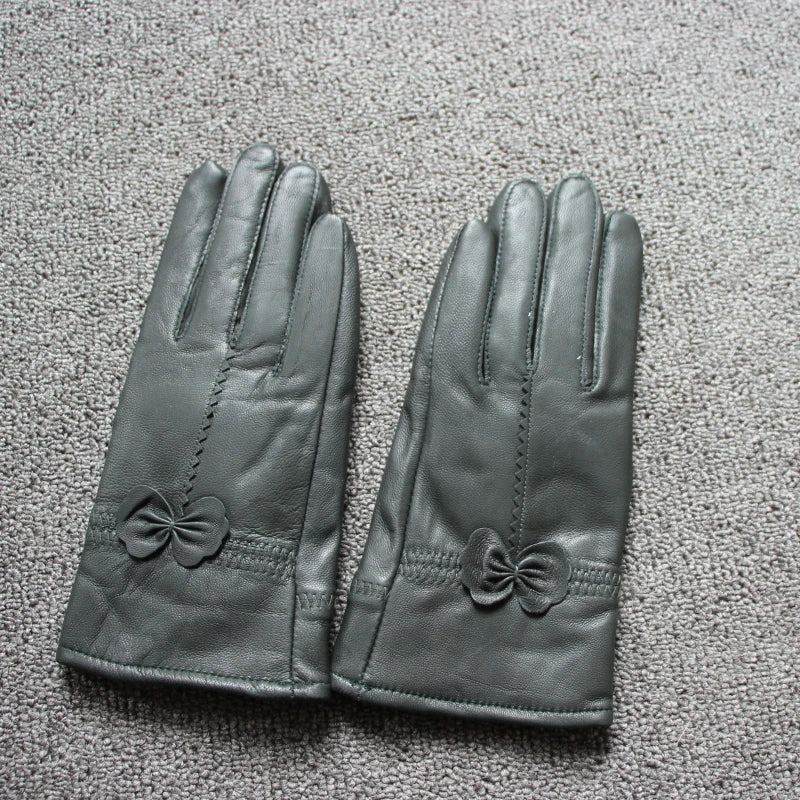 2020 Women's Genuine Leather Gloves Red Sheepskin Gloves Autumn and Winter Fashion Female Windproof Gloves