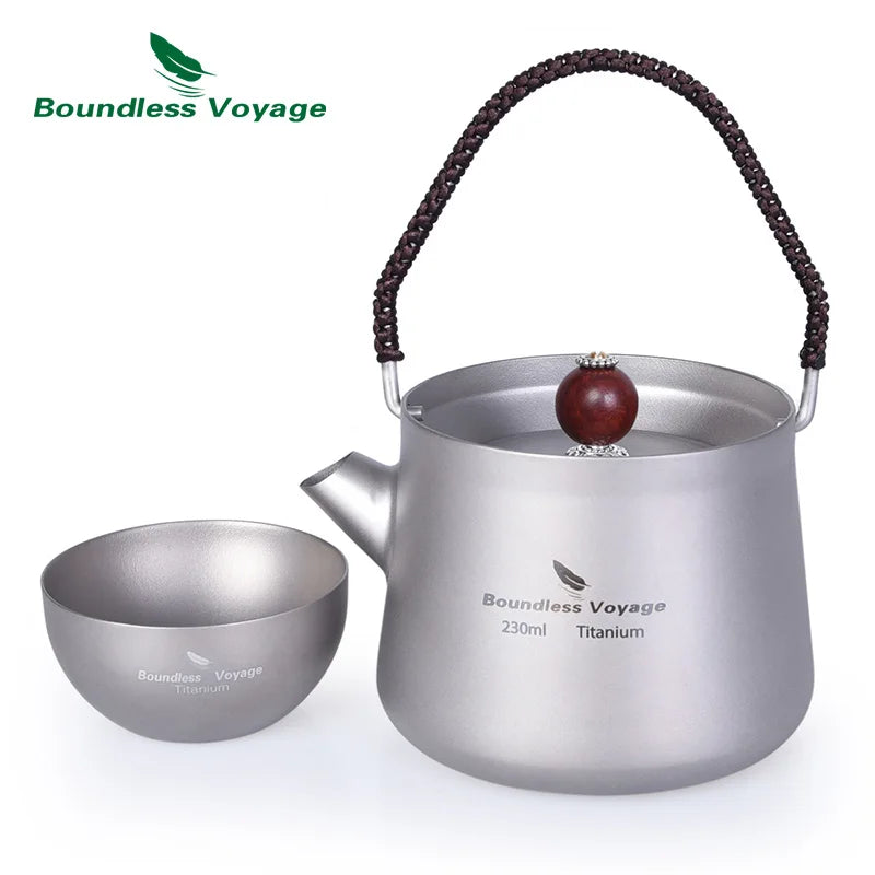 Boundless Voyage Tea Pot Cup Chinese Titanium Kung Fu Tea Set Camping Portable Ultralight Landscape Painting Tea Tray and Kettle