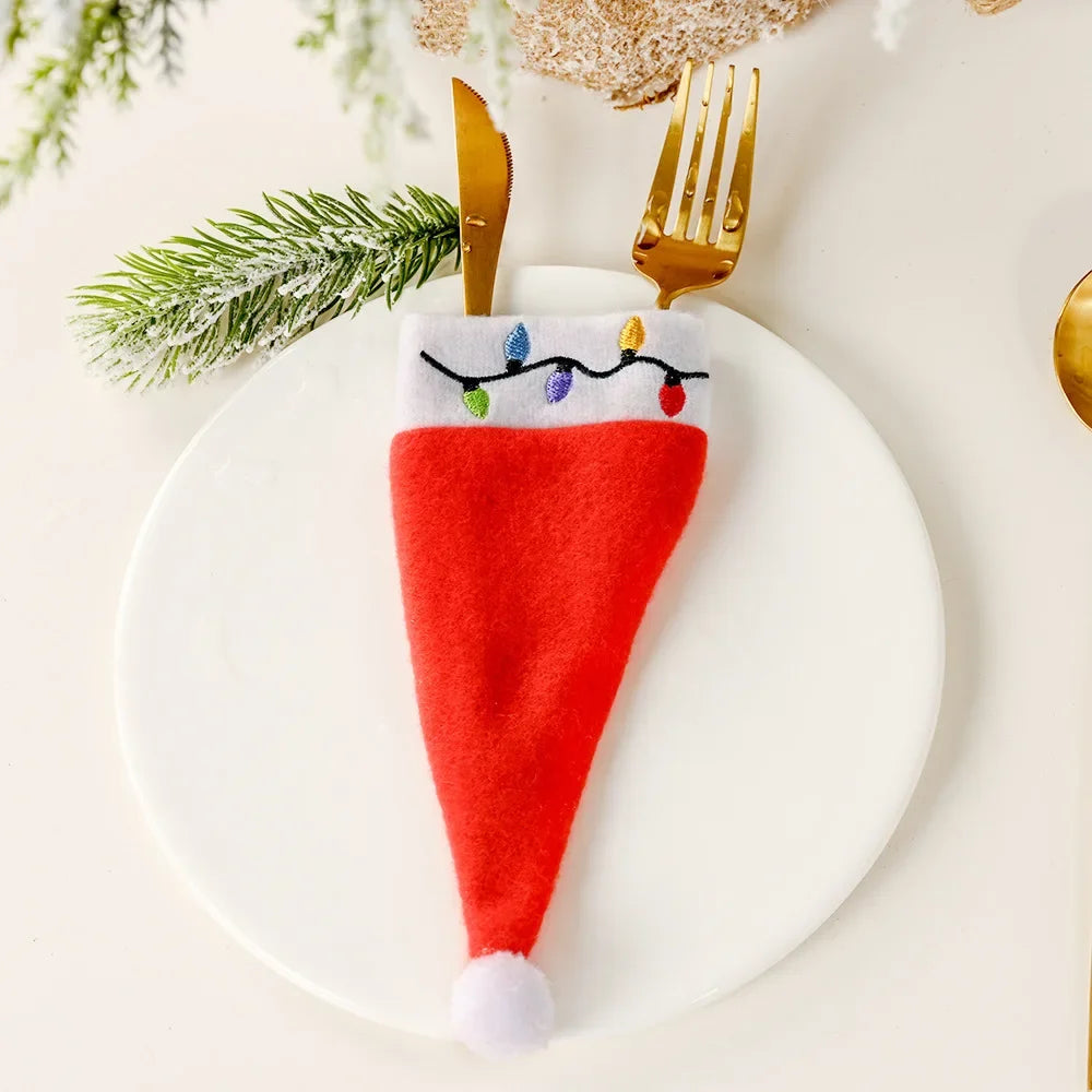 Christmas Cutlery Holders Christmas Knife Fork Tableware Bags Pocket Christmas Decoration 2024 New Year Dinner Table Ornament